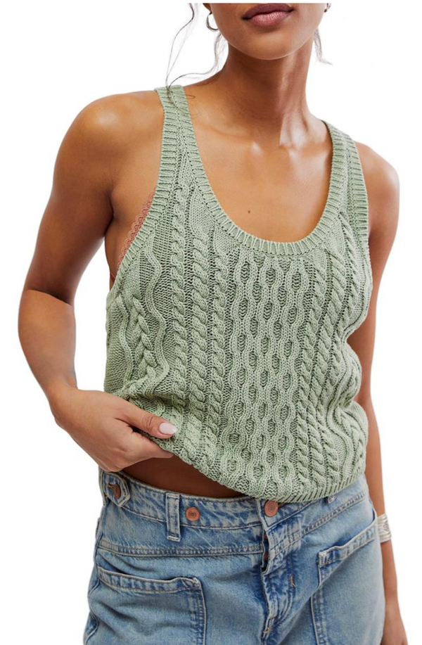 free people high tide cable knit tank green tea