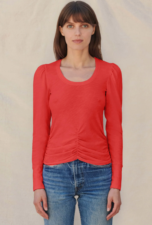 Sundry Ruched Long Sleeve Tee Cherry Red
