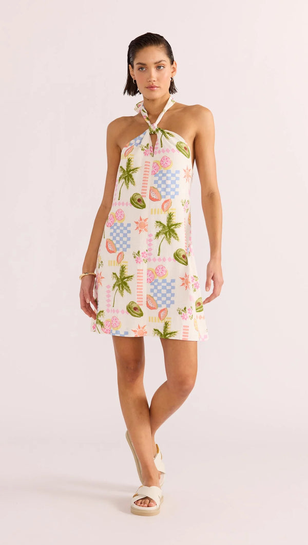 mink pink Gracie halter neck mini dress tropical floral