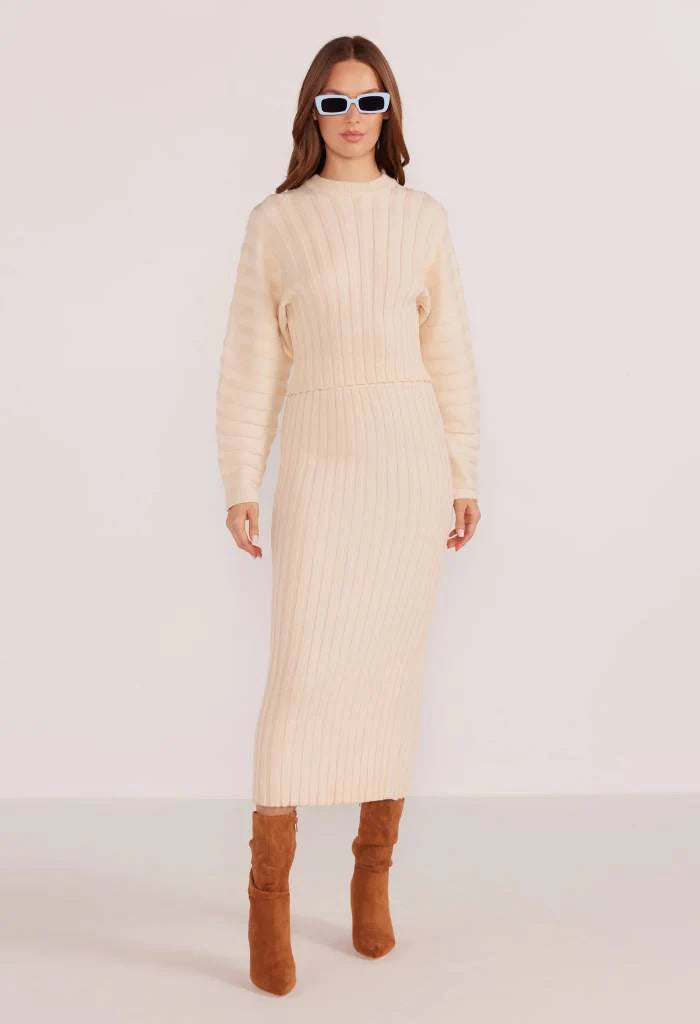 MINKPINK Layla 3D Ribbed Skirt Winter White