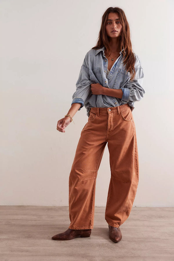 free people good luck mid-rise barrel jeans ginger root