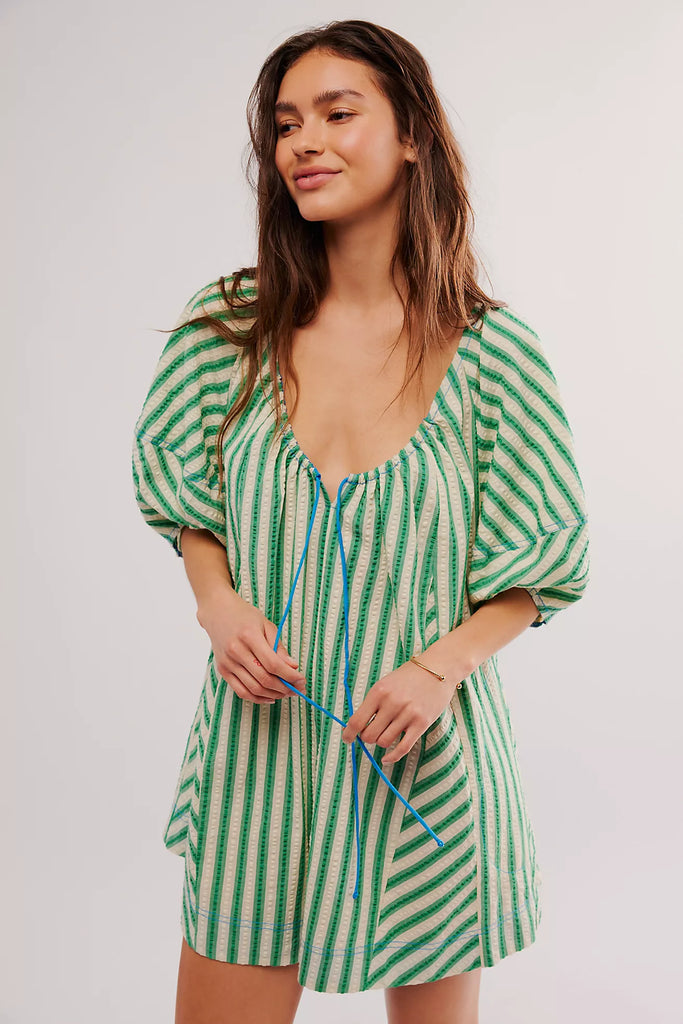 free people bop around romper green combo