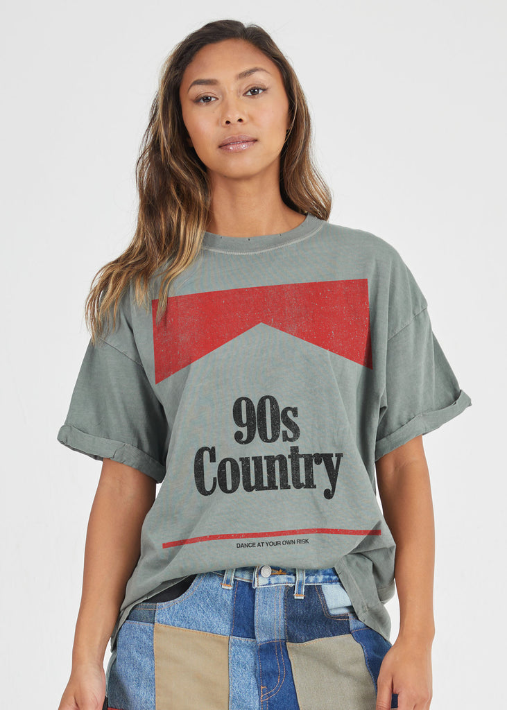 Girl Dangerous 90s Country Boyfriend Tee Army Green