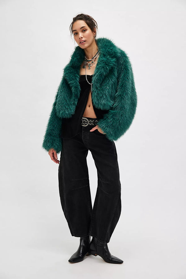 free people Paris cropped faux fur jacket emerald green