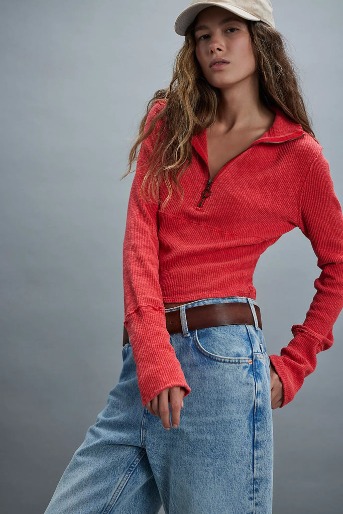 free people we the free midnight ha;lf zip high risk red