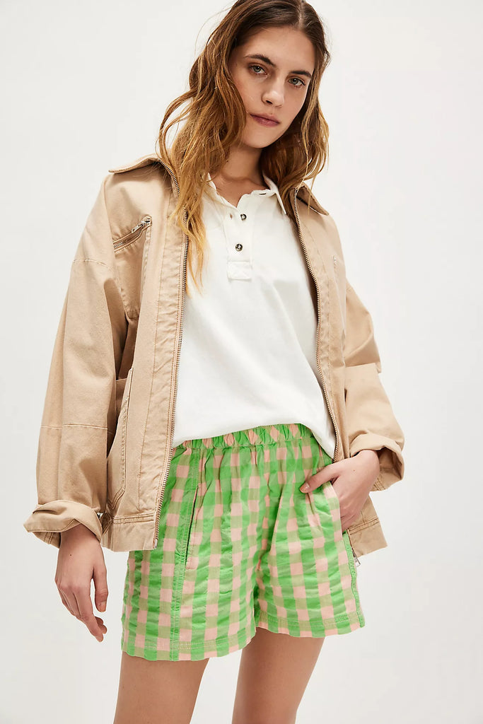 free people get free seersucker shorts lime combo