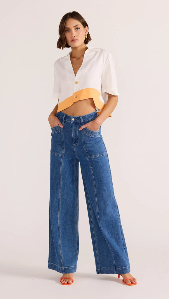 mink pink flora wave crop top white orange