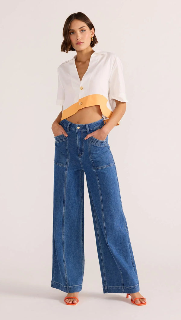 mink pink flora wave crop top white orange