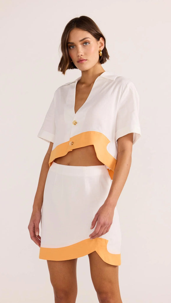 mink pink flora wave mini skirt white orange