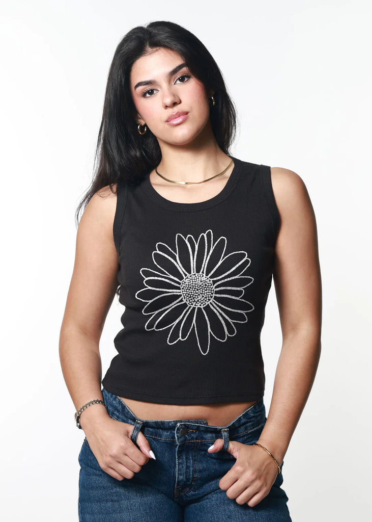 girl dangerous daisy outline tank black