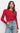 Dani Button Puff Sleeve Ribbed Knit Top Red
