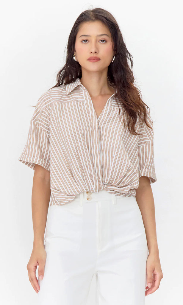 greylin Maria cropped twist front stripe shirt