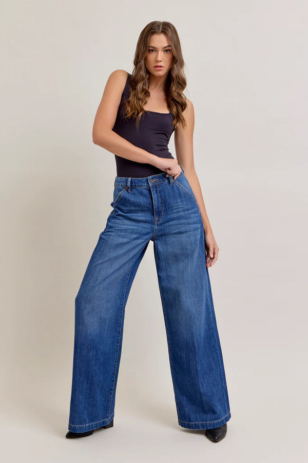 hidden jeans nori dark wash wide leg trouser