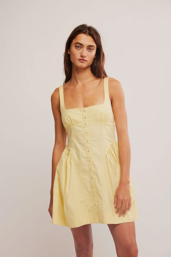 Free People Astrid Oxford Mini Dress Banana Cream