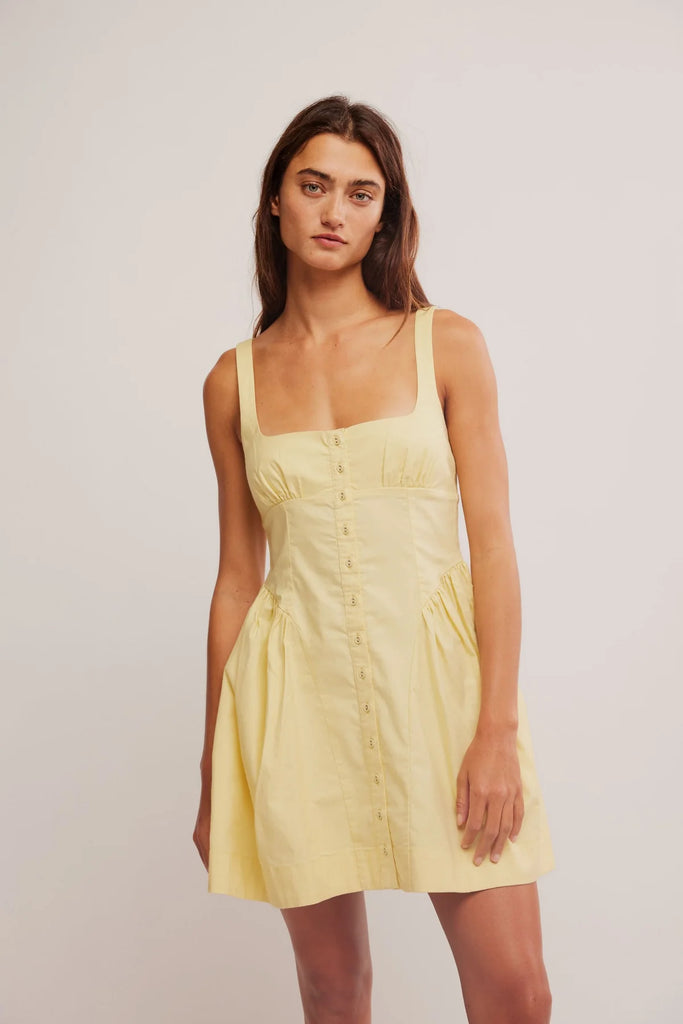 Free People Astrid Oxford Mini Dress Banana Cream