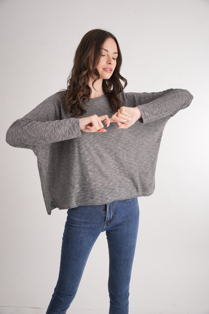 stitch drop sandcastle sweater graphite