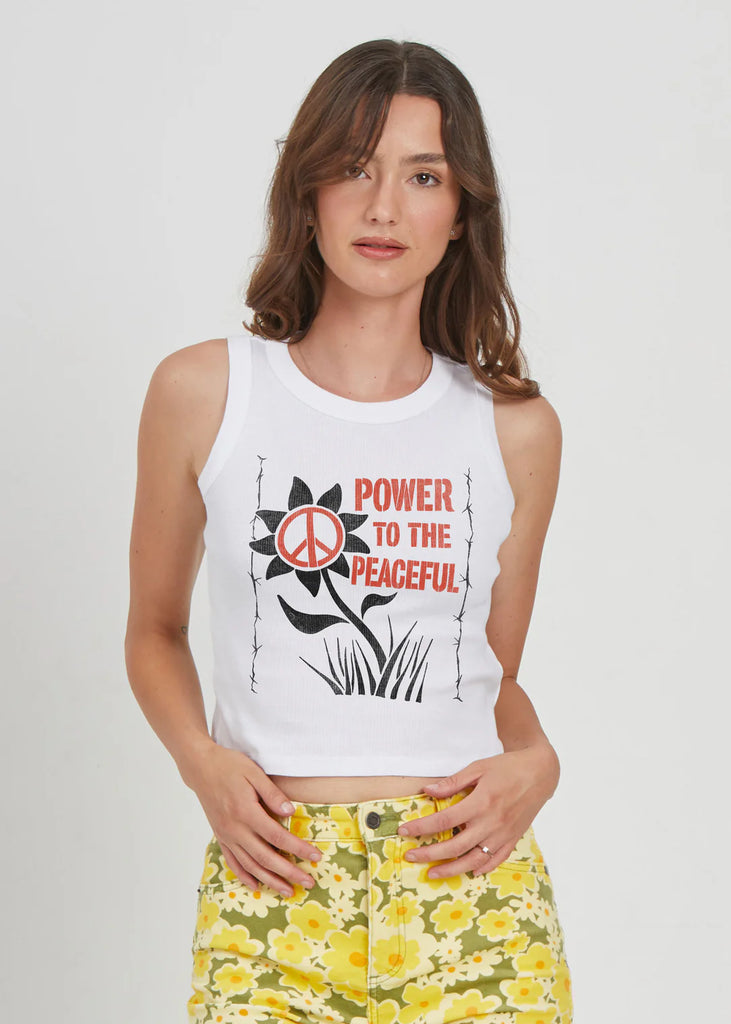 girl dangerous power tot he peaceful tank top white