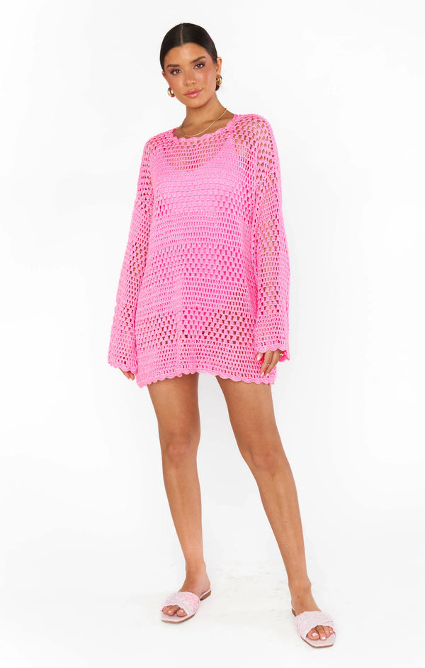 show me your mumu Paula pullover bubblegum pink crochet