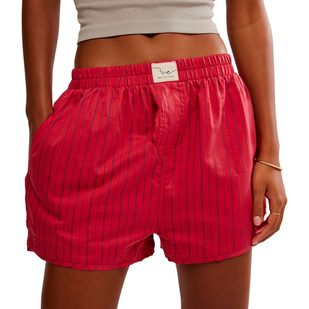 Free People Day to Day Boxer Shorts Red Combo