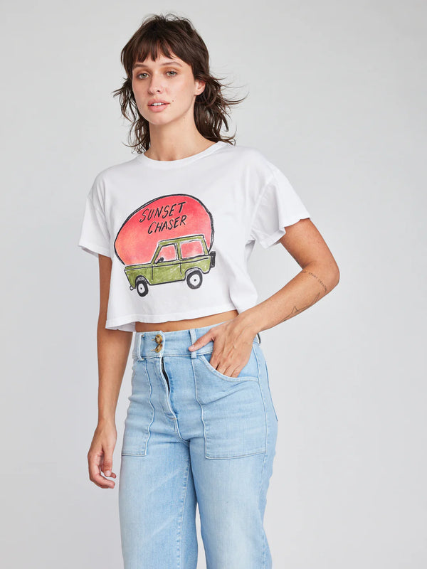 Self Contrast Drew Crop T-shirt White Sunset Chaser