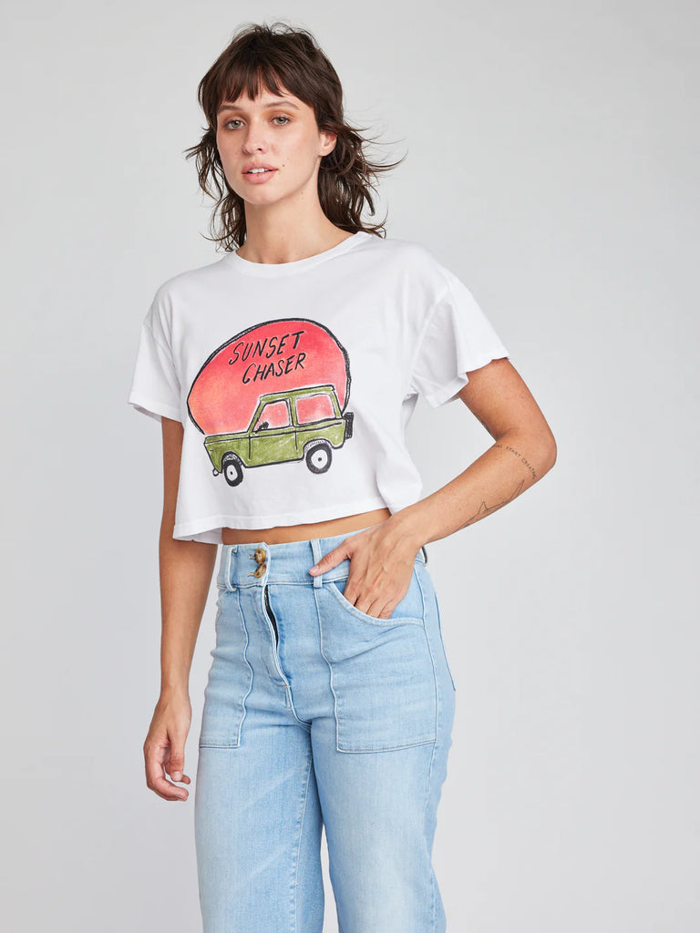 Self Contrast Drew Crop T-shirt White Sunset Chaser