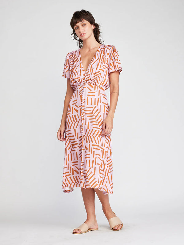 Self Contrast Isle V-Neck Dress Cinnamon Sticks