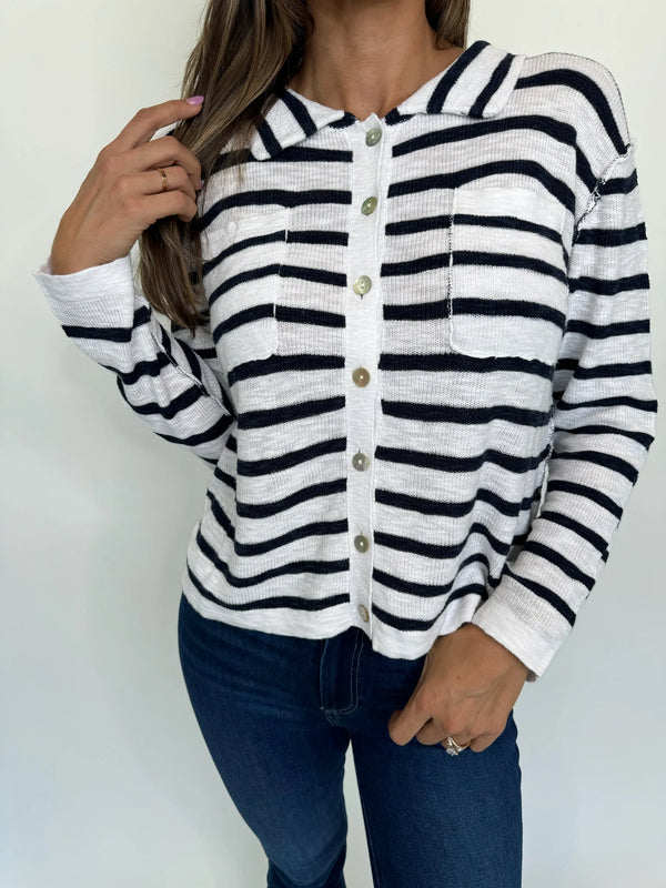 Stitchdrop Sail way Sweater White and Black Stripe