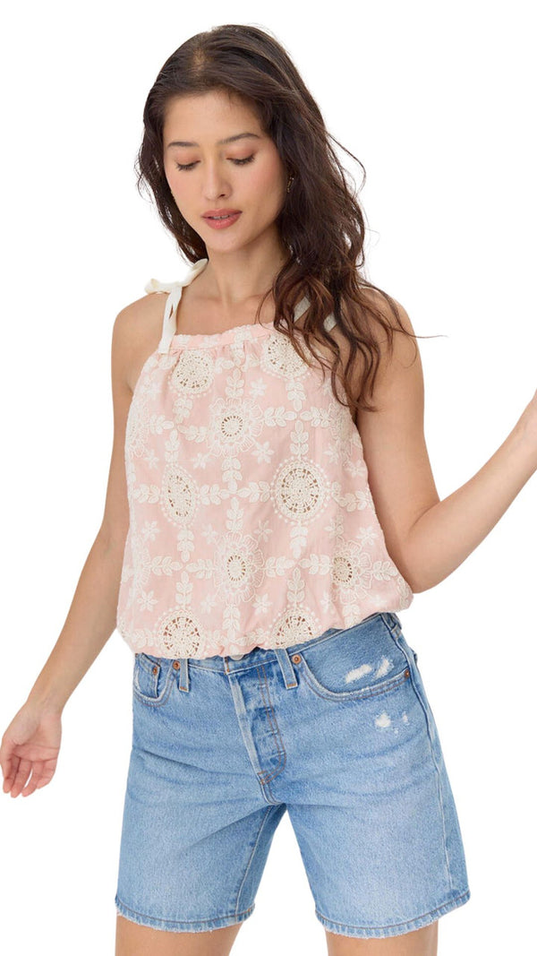 Greylin Laurel Eyelet Halter Top Pale Pink