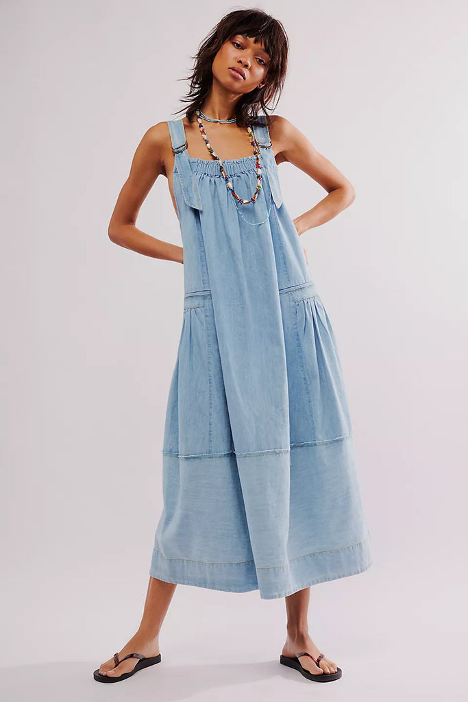 Free People Machu Barrel Midi Denim Dress