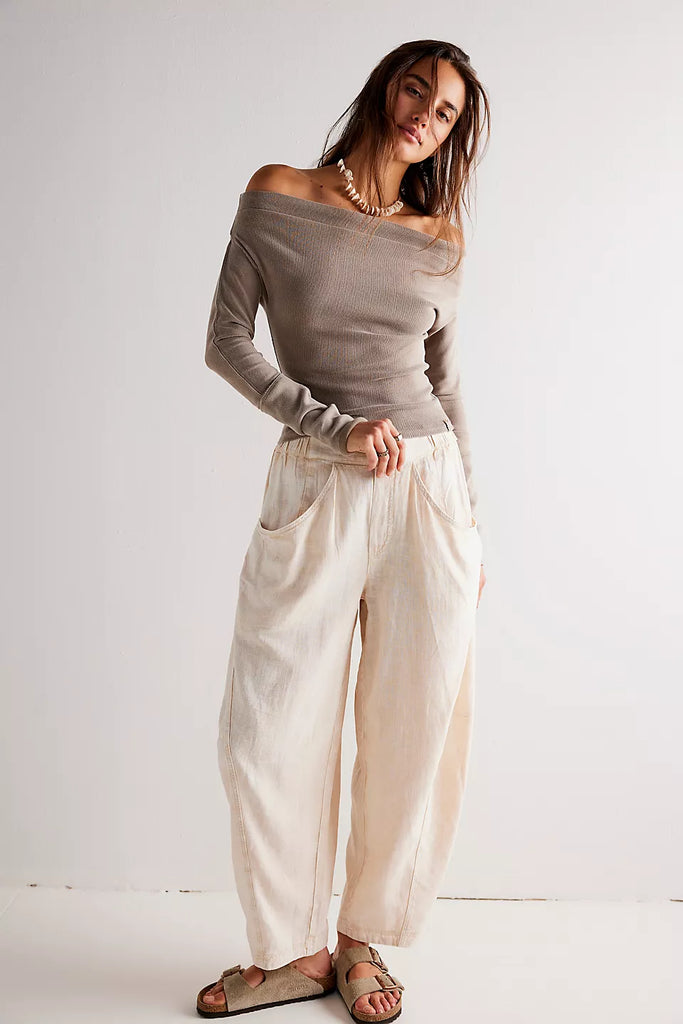 Free People High Road Washed Pull-On Barrel Pants Birch