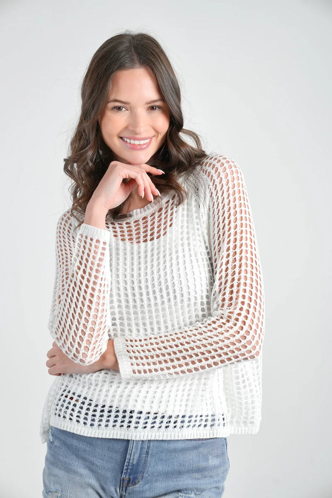 stitch drop daily mesh sweater white