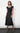 Inez Neck Drawstring Satin Midi Dress Black