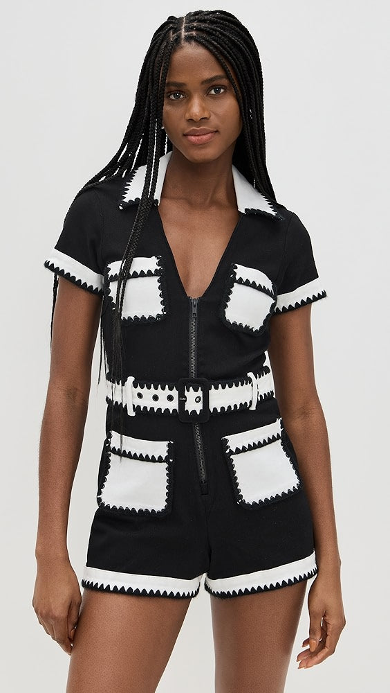 Show Me Your Mumu Tempe Romper Black and White Combo