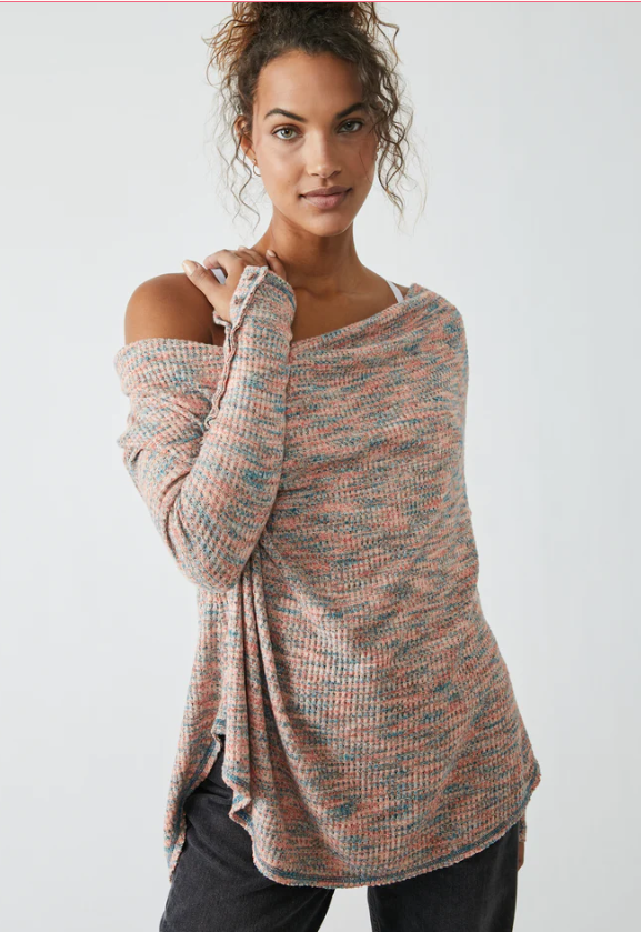 free people misty top sweater in retro combo orange and blue