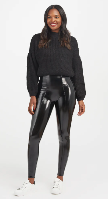 spanx faux patent leather black leggings